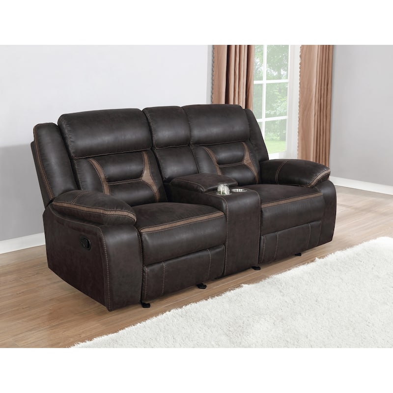 Brazelton Upholstered Glider Loveseat with Console - Dark Brown