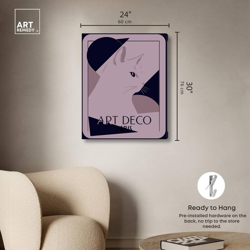 Cat Deco Canvas by Art Remedy, Gallery Wrapped
