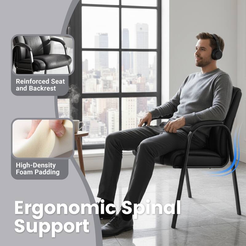 Ergonomic Visitor Chair PU Leather Armrest Steel Frame with Sponge Cushion