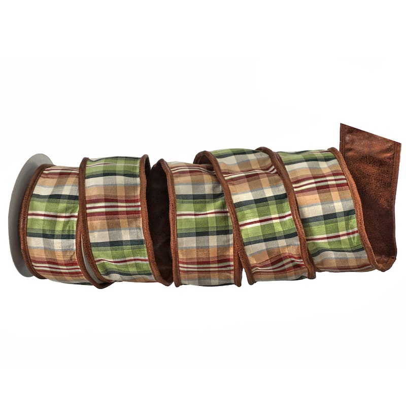 2.5"X5Y Faux Leather Backed Plaid Ribbon
