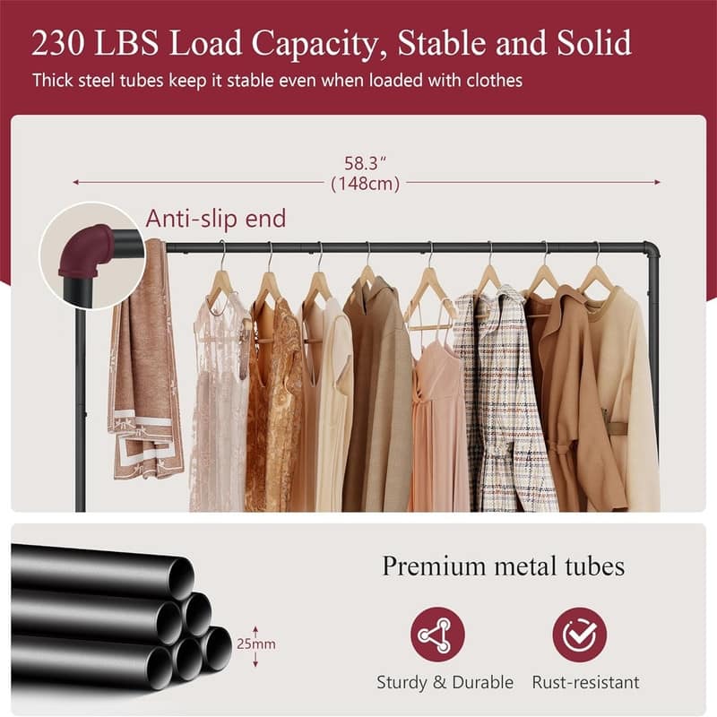Rolling Clothing Racks For Hanging Clothes - 23.62"D x 58.26"W x 64.48"H