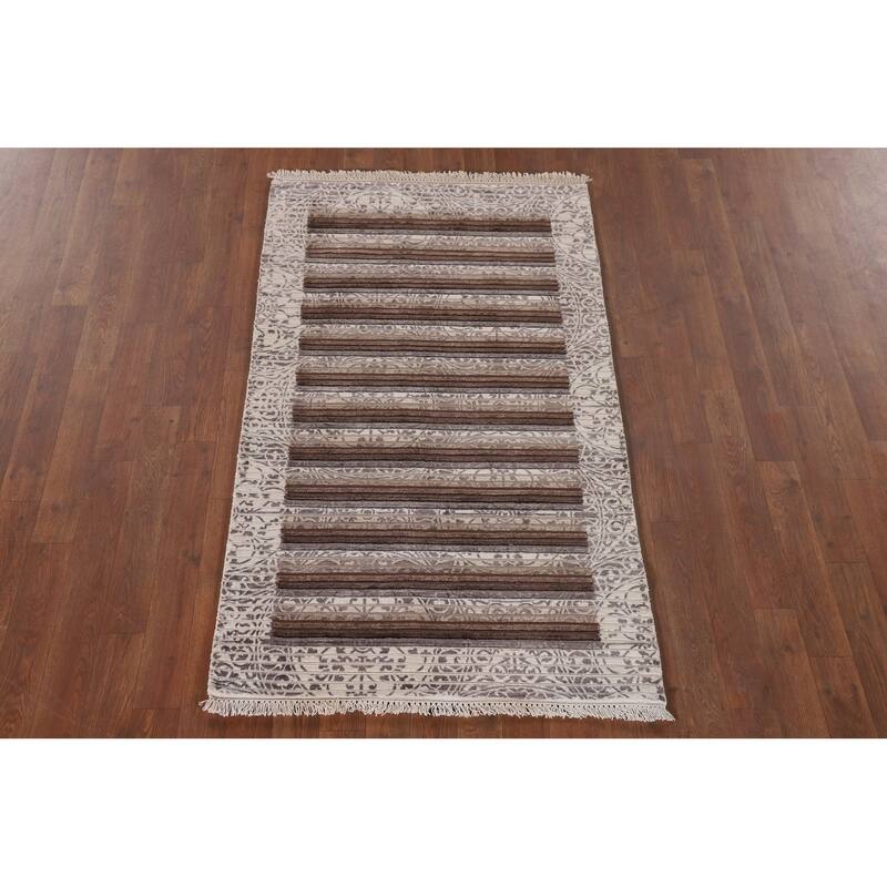 Modern Oriental Accent Rug Handmade Abstract Wool Carpet - 2'9"x 4'8"