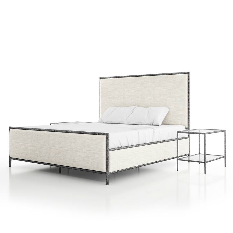247 Shop At Home Lalia Modern 3-Piece Upholstered Hammered Metal Panel Bedroom Set with 2 Nightstands - Matte Grey - King