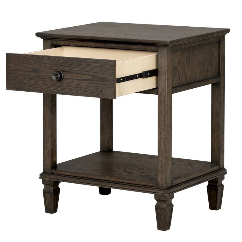 Victoria Bedside Table with Drawer and Open Shelf Antique Finish