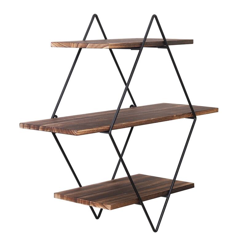 3Tier Metal Wall Shelves in Geometric Diamond for Home Display Storage