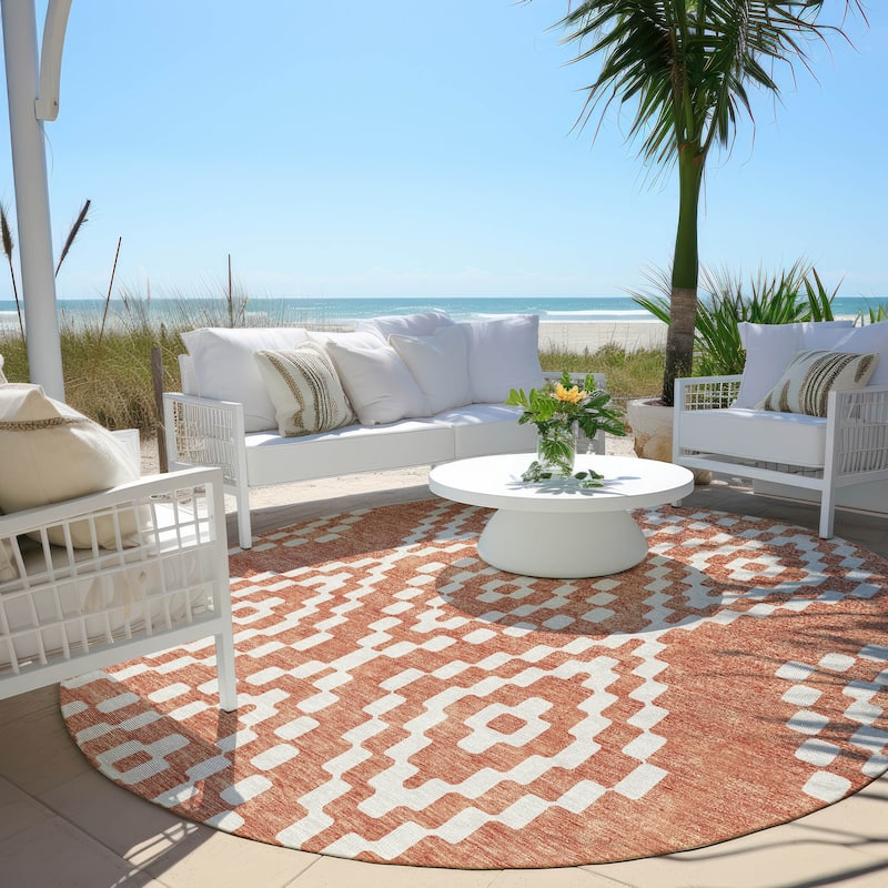 Machine Washable Indoor/ Outdoor Chantille Boho Moroccan Rug - Salmon - 8' x 8'
