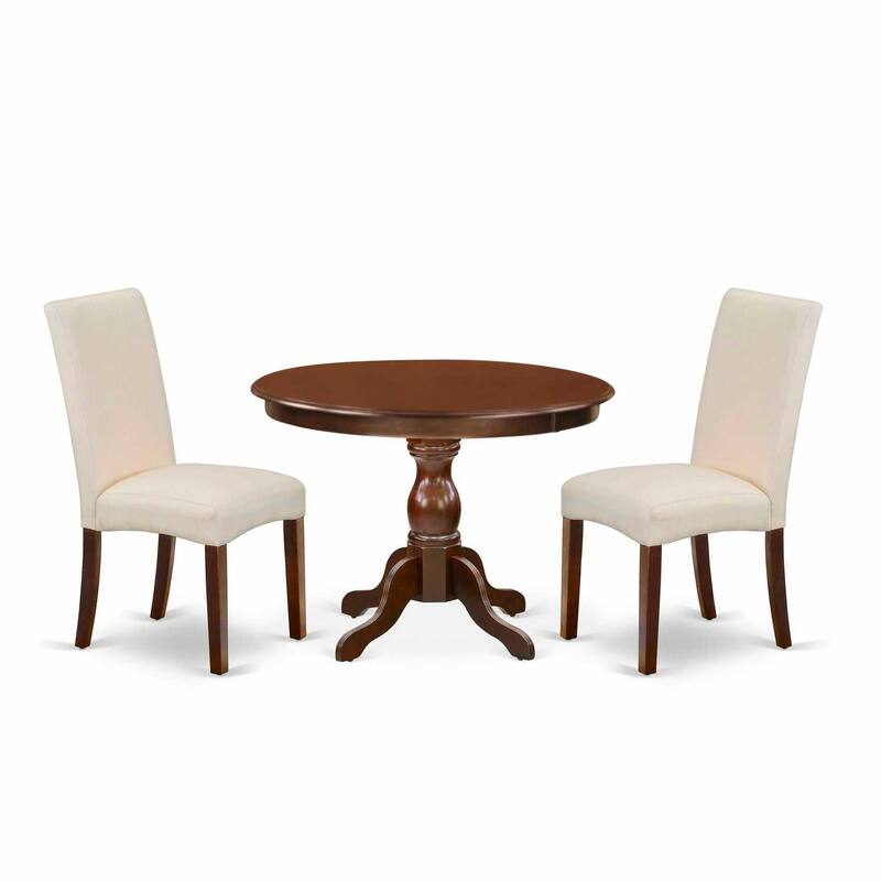 3-Piece Mahogany Finish Solid Wood Top - Round Dining Room Set with High Back - Seats 4