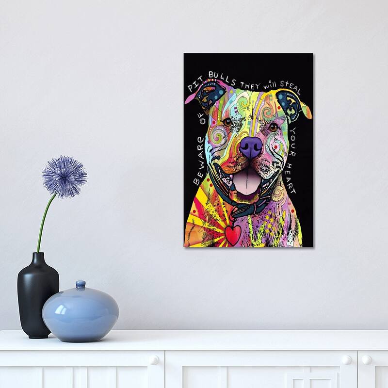 iCanvas "Beware of Pit Bulls" by Dean Russo Canvas Print - 18x12x1.5