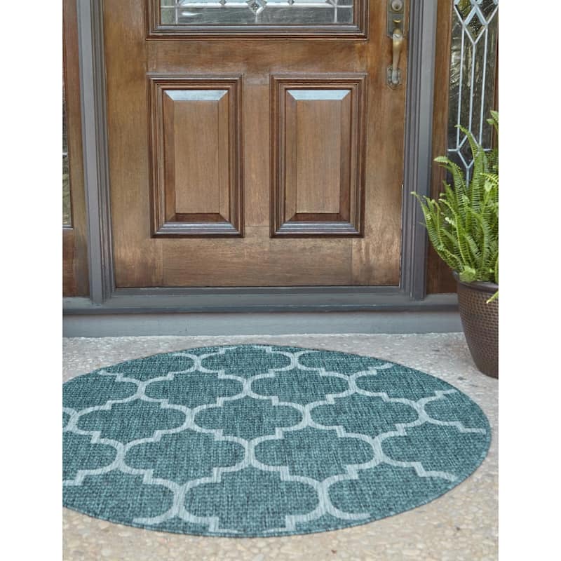 Outdoor Khence Collection Area Rug - Teal - 13' Round