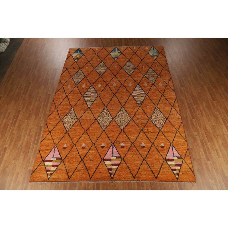 All-Over Trellis Moroccan Oriental Large Rug Handmade Wool Carpet - 10'1" x 14'1"