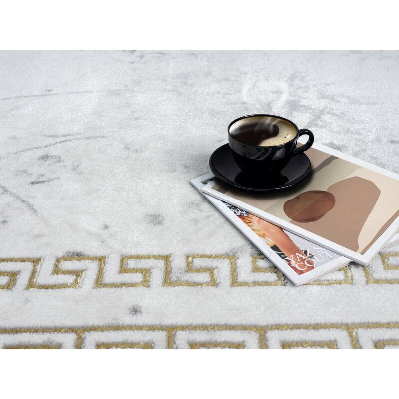 Brooklyn Collection Abstract Grey/Gold Border Area Rug