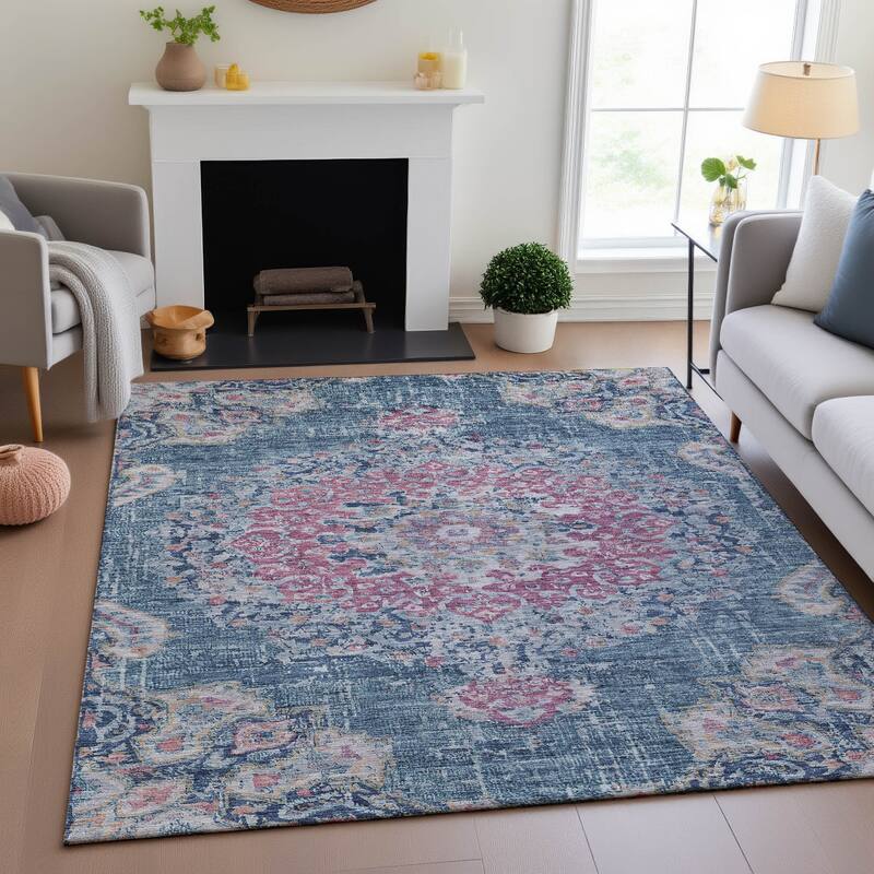 Premium Washable Super Soft Vintage Traditional Mayfield Rug - Blue - 2'6" x 3'10"