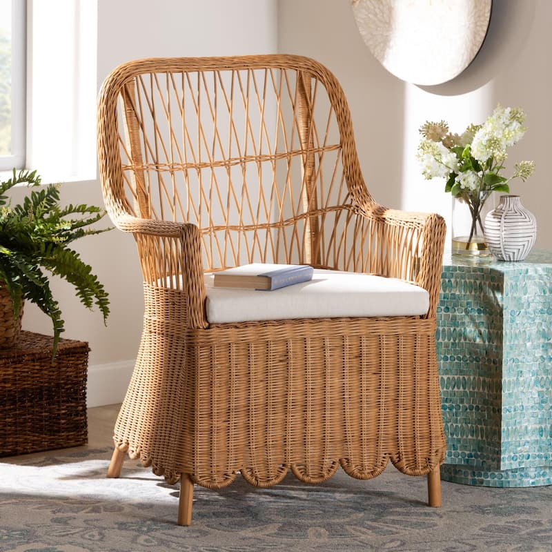 Teresa Bohemian Light Honey Scalloped Rattan Arm Chair