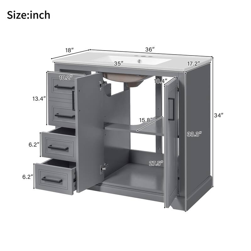 Bathroom Vanity with Sink, Freestanding Vanities Cabinet, Bathroom Cabinet with Soft-Close Doors, Adjustable Shelf & 3 Drawers