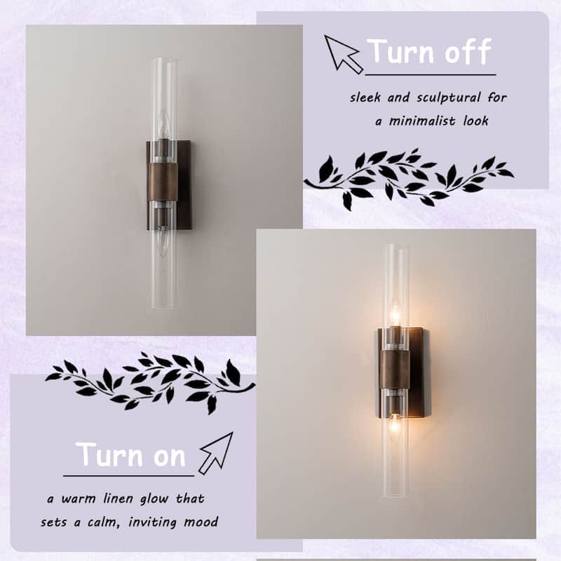 23'' Tall Antique Bronze 2-Light Modern Vanity Light Over Mirror Unique/Statement Double Wall Sconce for Bathroom Living Room