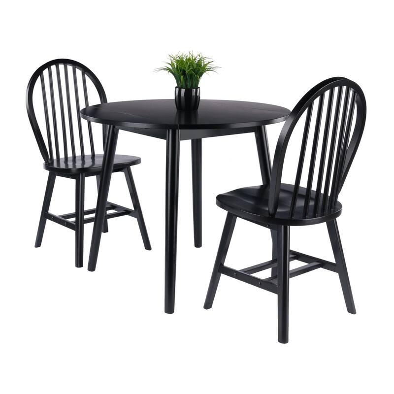 3-Piece Wooden Dining Table and Chairs - 35.5" - Black