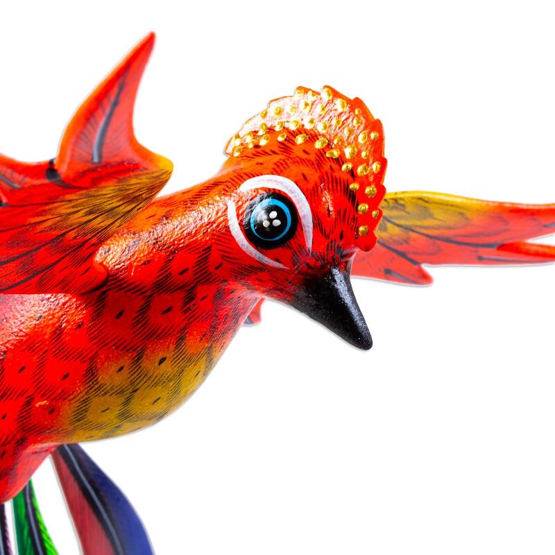 Novica Handmade Orange Quetzal Wood Alebrije Sculpture