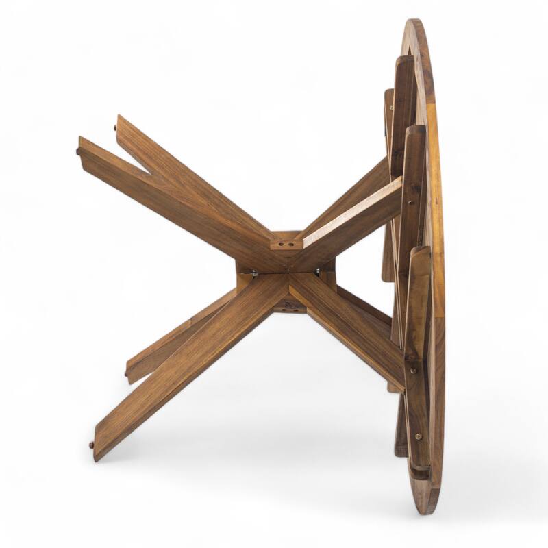 Christopher Knight Home - Iris 5-Piece Outdoor Dining Set with Four Woven Metal Frame Chairs and Acacia Wood Round Table