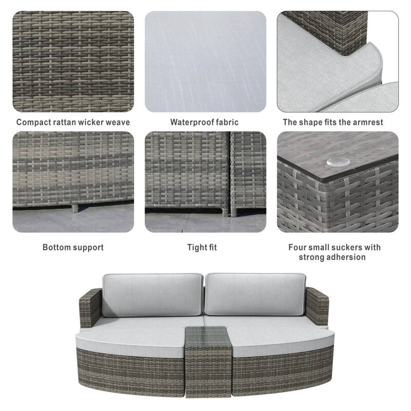 5-piece Patio Wicker Daybed Sectional Sofa Set with Side Table