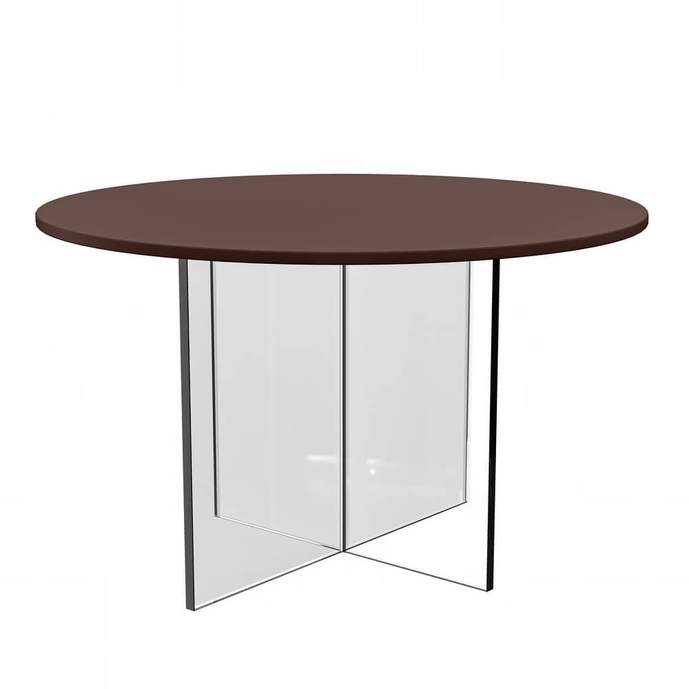 LeisureMod Valore Modern Side Coffee Accent Table with Round Wood Top and Acrylic Cross Legs for Home Office Living Room Bedroom