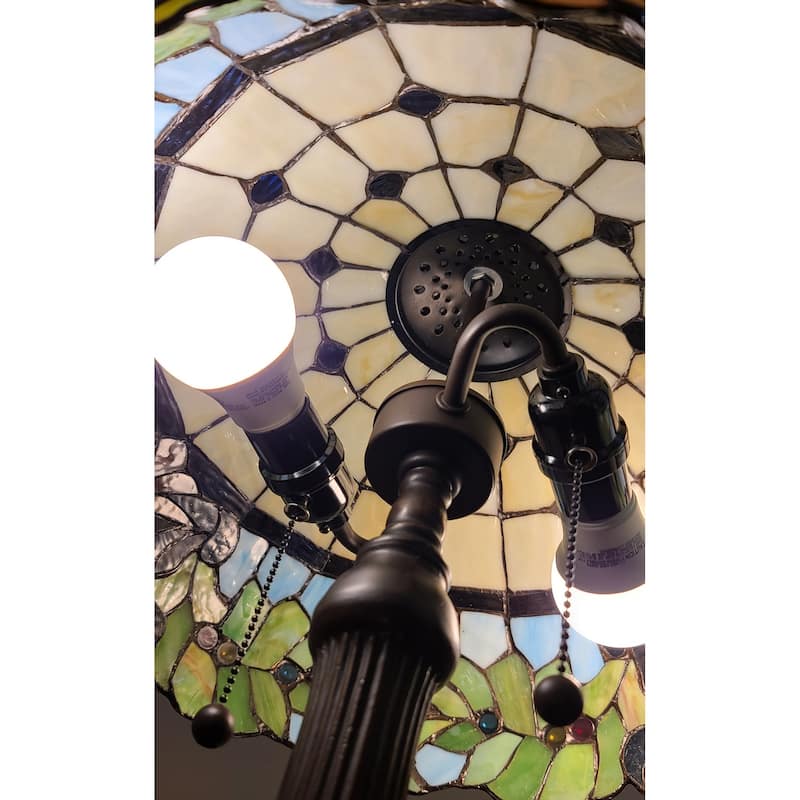 HomeRoots 23" Stained Glass Two Light Jeweled Floral Accent Table Lamp - 21 x 23 x 12