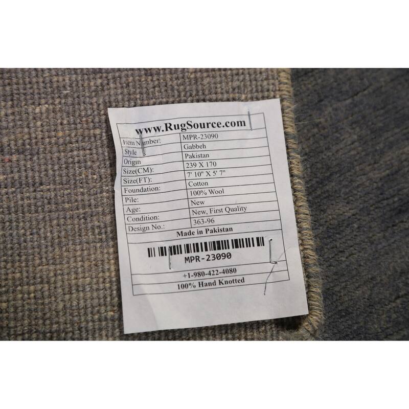 Gabbeh Modern Area Rug Hand-Knotted Strip Gray Wool Carpet - 5'7" x 7'10"