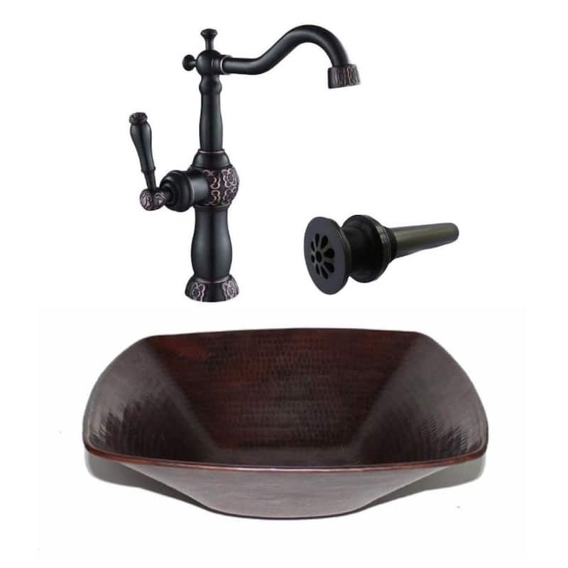 15" Square Copper Vessel Bathroom Sink Accessories Included - 15" x 15" x 4"