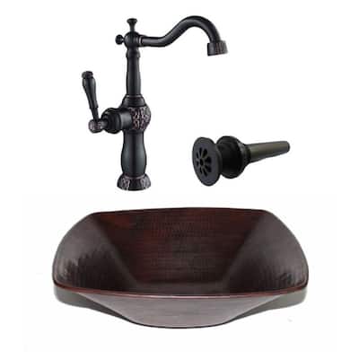 15" Square Copper Vessel Bathroom Sink Accessories Included - 15" x 15" x 4"