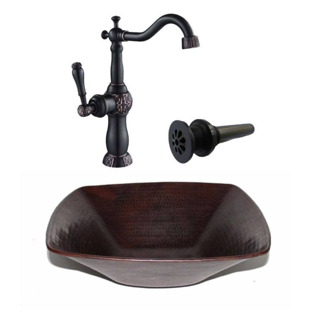 15" Square Copper Vessel Bathroom Sink Accessories Included - 15" x 15" x 4"