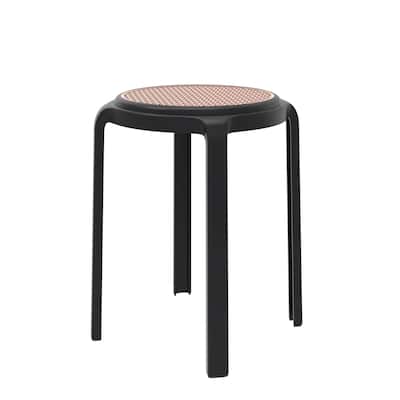 Round Plastic Dining Stool with Wicker Top Tresse Series by LeisureMod - 17.7" H x 13.4" W x 13.4" D