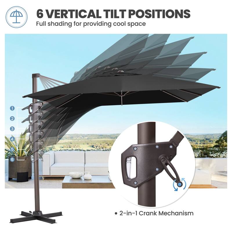 11 x 9 FT Rectangle Outdoor Premium Patio Cantilever Offset Umbrella
