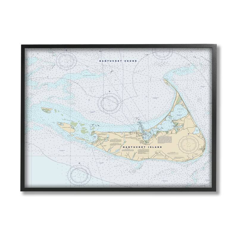 Stupell Nantucket Island Coastal Massachusetts Traditional Nautical Map Framed Wall Art