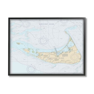 Stupell Nantucket Island Coastal Massachusetts Traditional Nautical Map Framed Wall Art