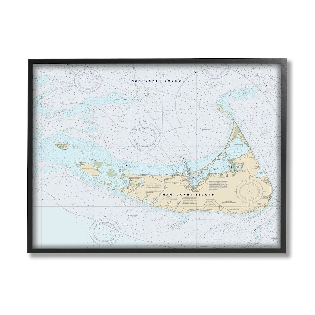 Stupell Nantucket Island Coastal Massachusetts Traditional Nautical Map Framed Wall Art