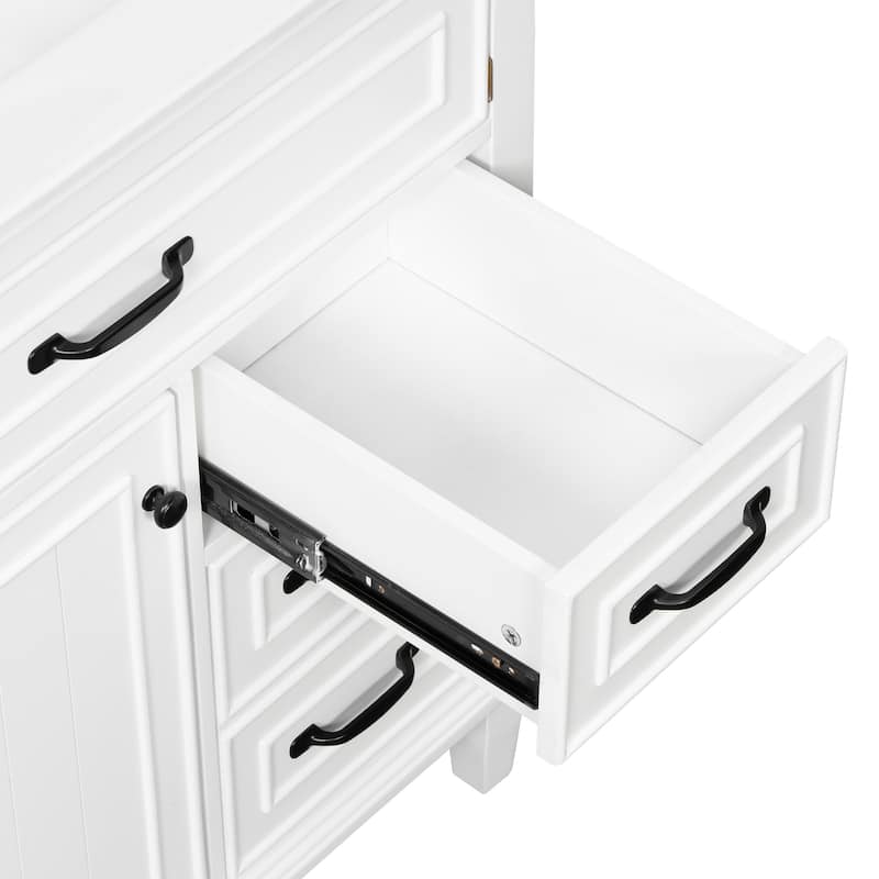 30 Inch Bathroom Vanity with Ceramic Sink Top, Flip Drawers, Freestanding Storage Cabinet (Faucet Not Included)