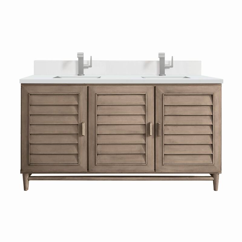 James Martin Vanities 620-V60D-1WZ Portland 60" Double Basin Wood - Whitewashed Walnut - Walnut Finish