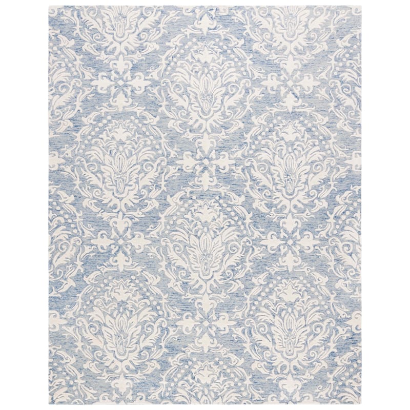 SAFAVIEH Handmade Blossom Ambroisine Modern Floral Wool Rug - 9' x 12' - Blue/Ivory