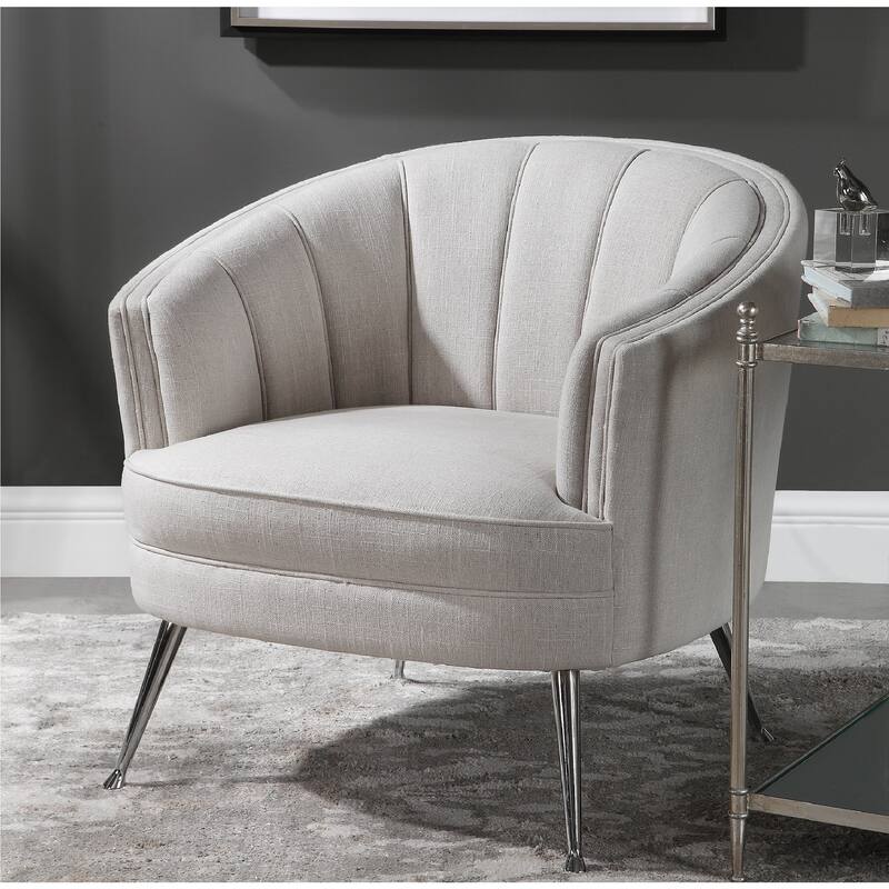 33" Janie Tan Tufted Barrel Back Accent Chair with Tapered Legs