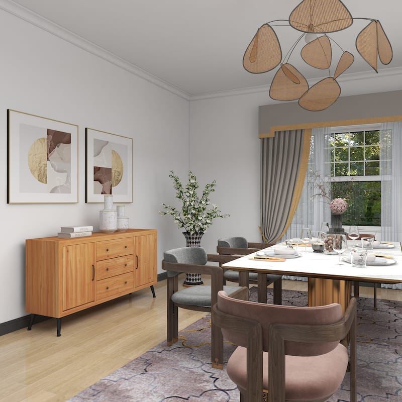 Light Brown Wooden 3 Drawers 1 Shelf and 2 Doors Buffet