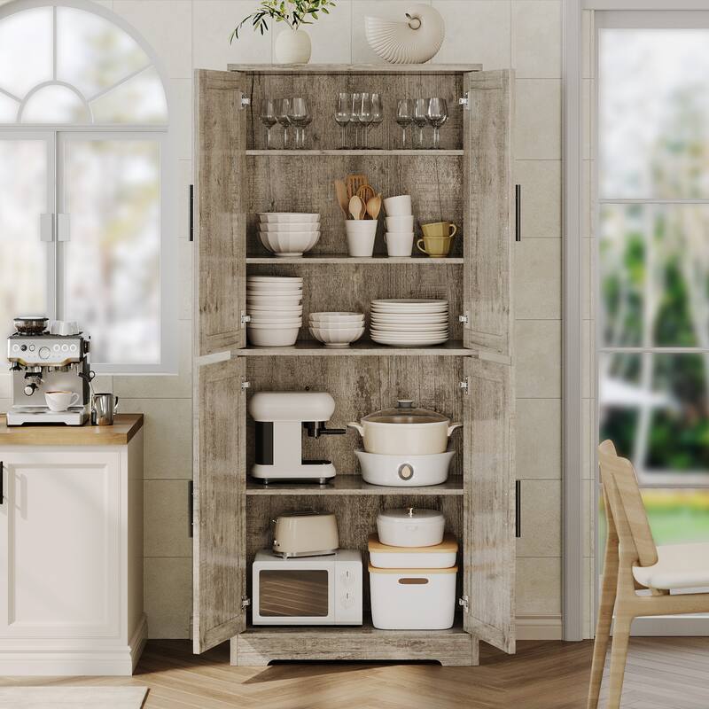 70'' Tall Kitchen Pantry Cabinet, Freestanding Storage Cabinet with 4 Doors and Adjustable Shelves