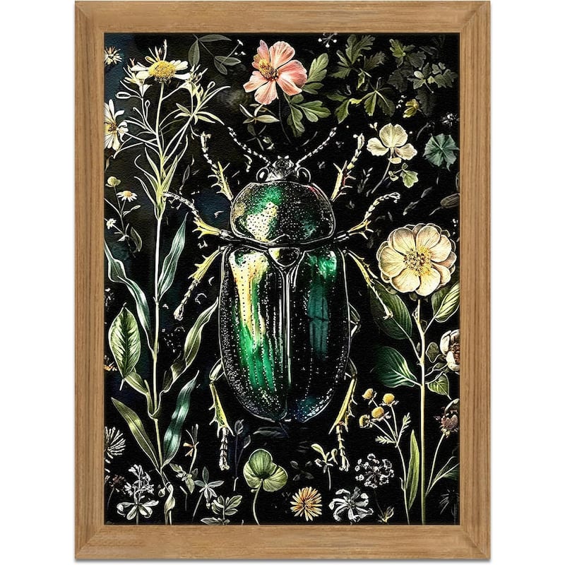 Framed Vintage 3D Textured Wall Art - Gothic Dark College Beetle - 12 x 16