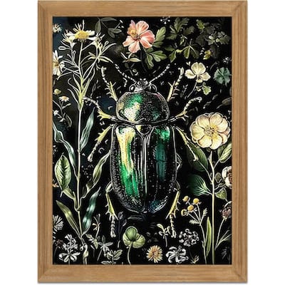Framed Vintage 3D Textured Wall Art - Gothic Dark College Beetle