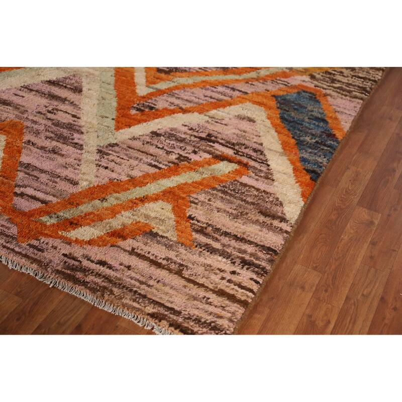 Modern Moroccan Rug Handmade Tribal Multi-Color Wool Carpet - 9'2" x 11'7"
