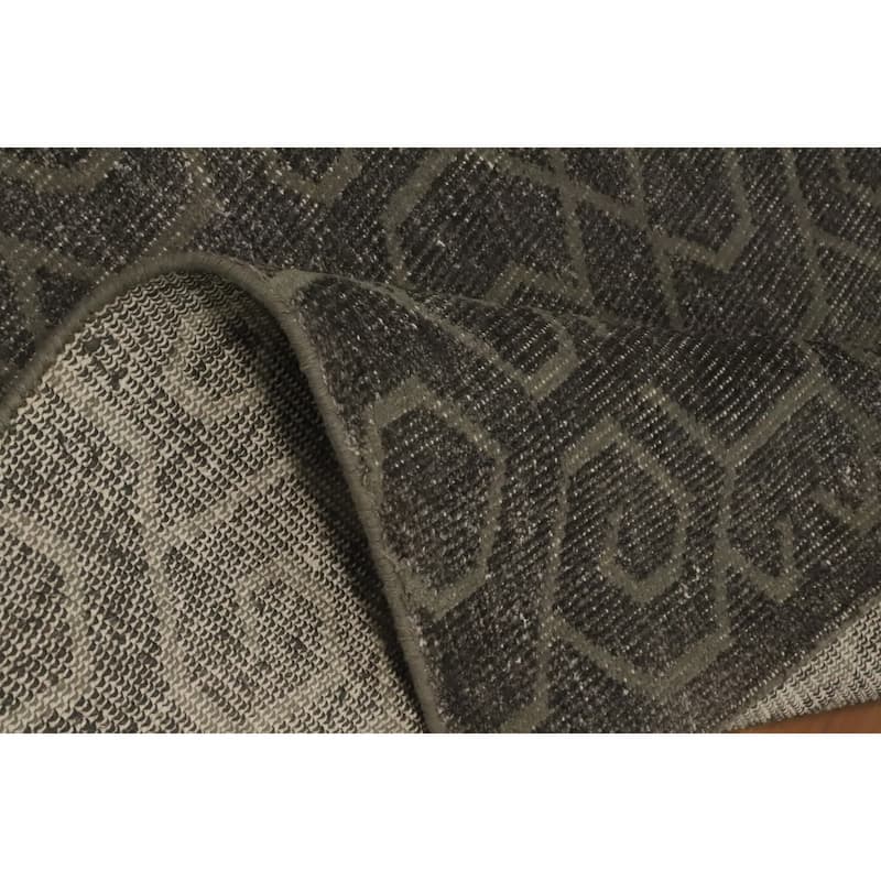 Hand-knotted Modern Wool Grey Geometric Area Rug Oriental Carpet - 8' 0'' X 5' 2''