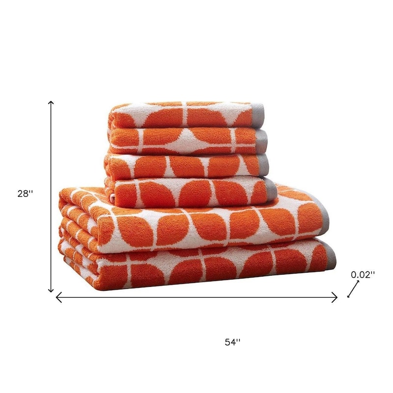 HomeRoots Set of Six Orange And White Cotton Geometric Jacquard Towel Set - 54.00' X '28.00' X '0.02