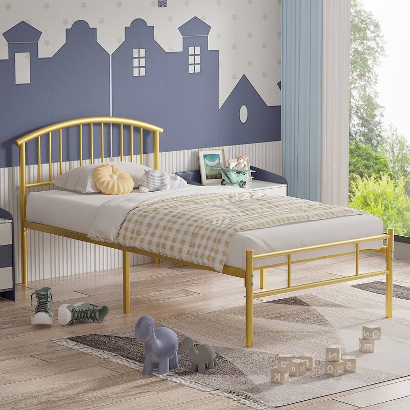 VECELO 2-Pack Twin Kids Beds with Hollow Headboard 37.2" Height Modern Bed Set of 2 Matching Minimalist Children's Bedroom