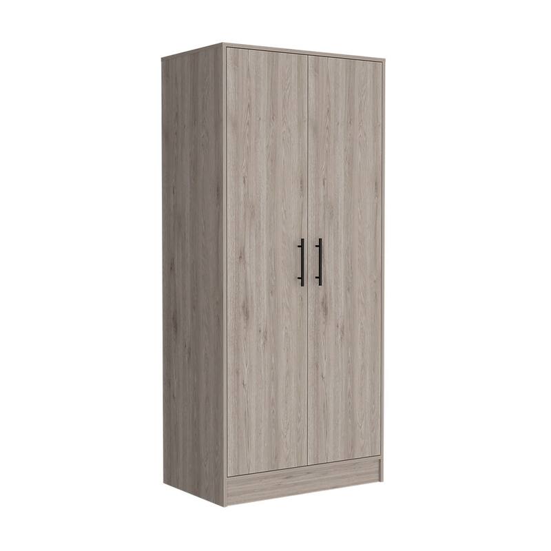 19.69" Modern Double-door Armoire with Hanging Rod, Spacious Top Shelf and Bottom Drawer