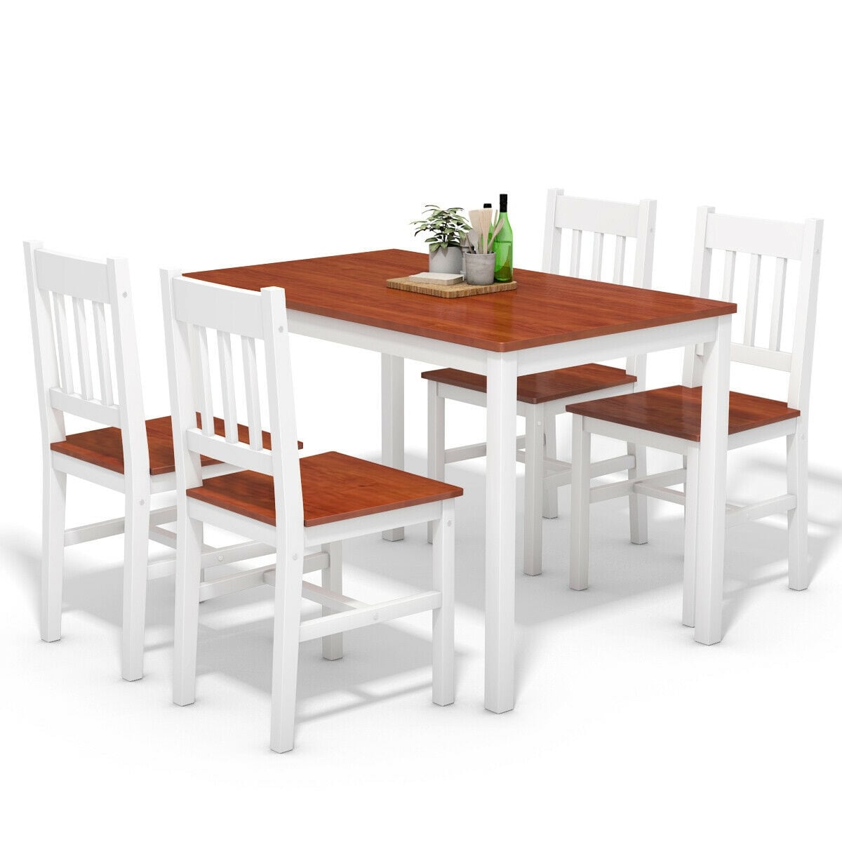 Gymax 5 Piece Dining Table Set 4 Chairs Solid Wood Home Kitchen Breakfast Furniture As Pic Overstock 20682498