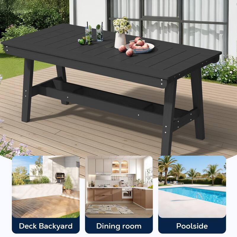 67.91in HDPE Rectangular Patio Dining Table with Umbrella Hole for 4 to 6 People - N/A