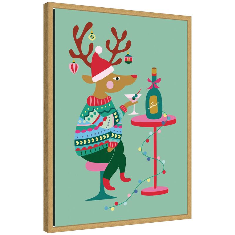 Kate and Laurel Framed Canvas Wine Deer by Rachel Lee - 18 x 24